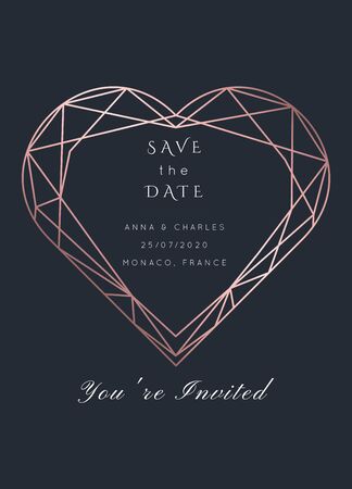 Geometric heart vector shape. Art Deco geometry frame.Polygon luxury classy Rose Gold overlay.Good for design  brochure, flyer, cover, poster, card, business identity style.のイラスト素材