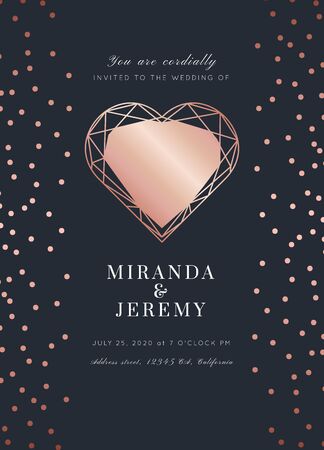 Geometric heart vector shape. Art Deco geometry frame.Polygon luxury classy Rose Gold overlay.Good for design brochure, flyer, cover, poster, card, business identity style.のイラスト素材