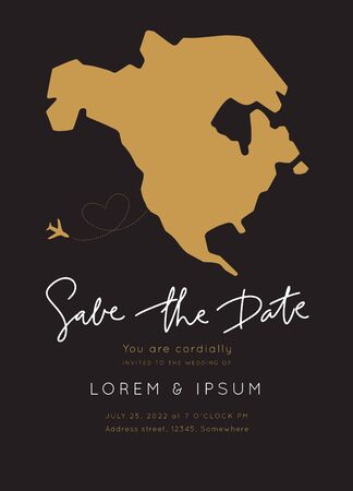 North America Map Destination Wedding.Vintage  Invitation overlay.Modern luxury vector design template.Atlas Travel Theme.のイラスト素材