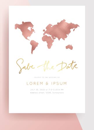 World Map Destination Wedding.Vintage  Invitation overlay.Modern luxury vector design template.Atlas Travel Theme.のイラスト素材