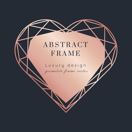 Geometric heart vector shape. Art Deco geometry frame.Polygon luxury classy Rose Gold overlay.Good for design brochure,flyer,cover,poster,card, business identity style.のイラスト素材