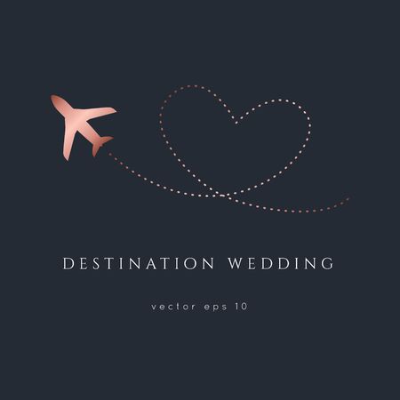 Destination Wedding  Invitation.Plane makes heart.Modern luxury vector design template.のイラスト素材