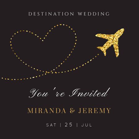 Destination Wedding  Invitation.Plane makes heart.Modern luxury vector design template.のイラスト素材