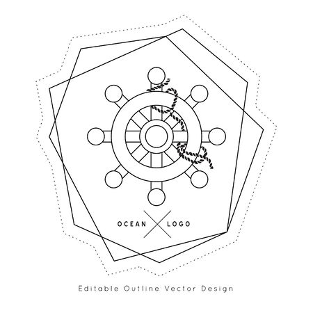 Steering wheel Nautical icon.Editable line vector.Sea and ocean symbol black isolated element.Template for logo or branding.Sailor cruise, yacht club, business identity, menu, card design.のイラスト素材