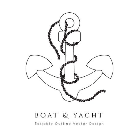 Anchor Nautical icon.Editable line vector.Sea and ocean symbol black isolated element.Template for logo or branding.Sailor cruise, yacht club, business identity, menu, card design.のイラスト素材