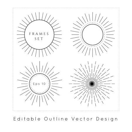Geometric frames set.Editable line vector.Abstract black isolated elements on white background.Templates collection for logo or branding.Overlay for wedding invitation, business identity, menu,card.のイラスト素材