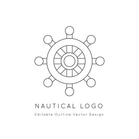 Steering wheel Nautical icon.Editable line vector.Sea and ocean symbol black isolated element.Template for logo or branding.Sailor cruise, yacht club, business identity, menu, card design.のイラスト素材