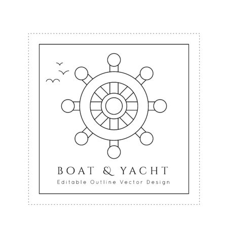 Steering wheel Nautical icon.Editable line vector.Sea and ocean symbol black isolated element.Template for logo or branding.Sailor cruise, yacht club, business identity, menu, card design.のイラスト素材