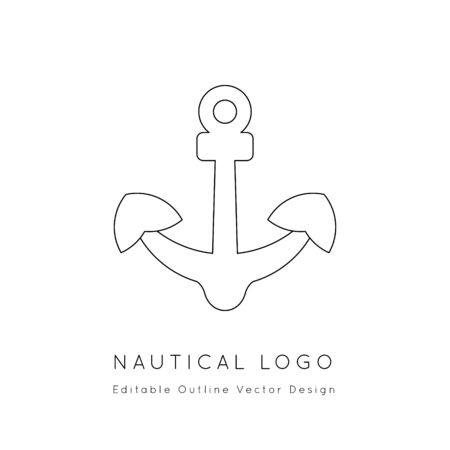 Anchor Nautical icon.Editable line vector.Sea and ocean symbol black isolated element.Template for logo or branding.Sailor cruise, yacht club, business identity, menu, card design.のイラスト素材