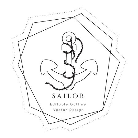 Anchor Nautical icon.Editable line vector.Sea and ocean symbol black isolated element.Template for logo or branding.Sailor cruise, yacht club, business identity, menu, card design.のイラスト素材