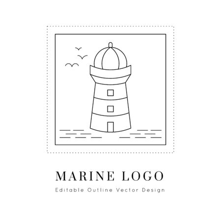 Lighthouse Nautical icon.Editable line vector.Sea and ocean symbol black isolated element.Template for logo or branding.Sailor 
cruise, yacht club, business identity, menu, card design.のイラスト素材