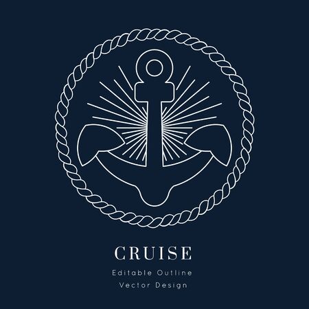 Anchor Nautical vector icon. white on navy blue.Sea and ocean design.Template for logo or branding.Sailor cruise, yacht club, business identity, menu, card design.Editable line.のイラスト素材