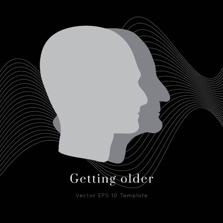 Old man vector.Senior health problems poster template.Grandfather silhouette isolated. Medicine handdrawn llustration made in doodle style, colourful design.のイラスト素材