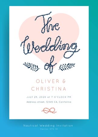 Nautical Wedding vector template.Boat sailor theme.Invitation in Classic vintage style.Elegant sea invite card overlay in white and navy blue colors.のイラスト素材