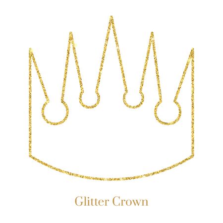 Glitter gold foil crown.Vector isolated icon.Glamour luxury design for selfie or video chat filter.Glow light confetti, bright sequins, sparkle tinsel, abstract bling, shimmer dust.のイラスト素材