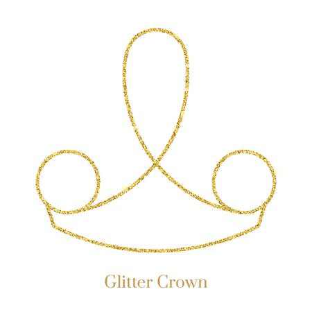 Glitter gold foil crown.Vector isolated icon.Glamour luxury design for selfie or video chat filter.Glow light confetti, bright sequins, sparkle tinsel, abstract bling, shimmer dust.のイラスト素材