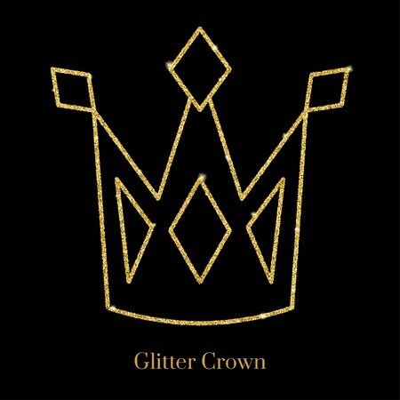 Glitter gold foil crown.Vector isolated icon.Glamour luxury design for selfie or video chat filter.Glow light confetti, bright sequins, sparkle tinsel, abstract bling, shimmer dust.のイラスト素材