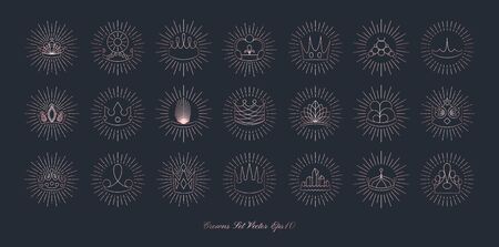 Glitter gold foil crowns set.Vector isolated icon.Glamour luxury design for selfie or video chat filter.Glow light confetti, bright sequins, sparkle tinsel, abstract bling, shimmer dust.のイラスト素材