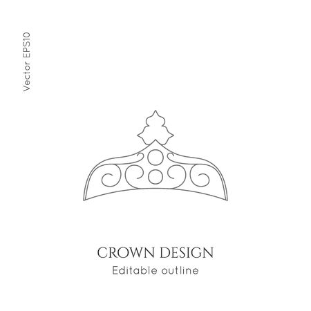 Linear crown vector icon. Royal, luxury symbol. Editable line royalty symbol isolated element. King, queen Template for   branding.のイラスト素材