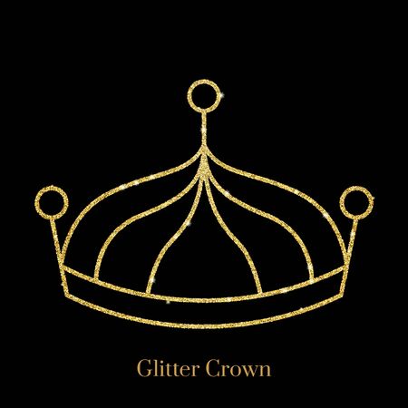 Glitter gold foil crown.Vector isolated icon.Glamour luxury design for selfie or video chat filter.Glow light confetti, bright sequins, sparkle tinsel, abstract bling, shimmer dust.のイラスト素材