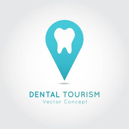 Dental Tourism vector concept. Flat design modern template. Medicine service abroad background overlay.Dentist Symbol Pin.Clinic .のイラスト素材