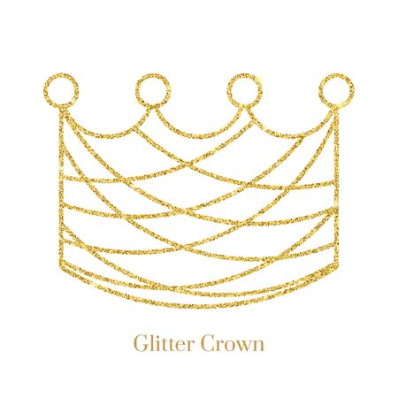 Glitter gold foil crown.Vector isolated icon.Glamour luxury design for selfie or video chat filter.Glow light confetti, bright sequins, sparkle tinsel, abstract bling, shimmer dust.のイラスト素材