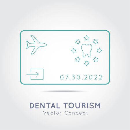 Dental Tourism vector concept. Flat design modern template. Medicine service  stamp overlay.Dentist and Travel symbol icons.Clinic .のイラスト素材