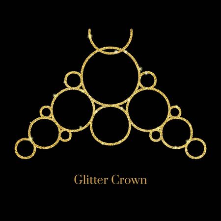 Glitter gold foil crown.Vector isolated icon.Glamour luxury design for selfie or video chat filter.Glow light confetti, bright sequins, sparkle tinsel, abstract bling, shimmer dust.のイラスト素材