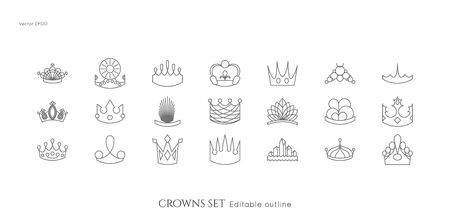 Linear crown vector icon. Royal, luxury symbol. Editable line royalty symbol isolated element. King, queen Template for   branding.のイラスト素材