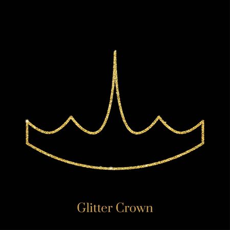 Glitter gold foil crown.Vector isolated icon.Glamour luxury design for selfie or video chat filter.Glow light confetti, bright sequins, sparkle tinsel, abstract bling, shimmer dust.のイラスト素材