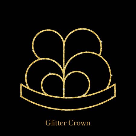 Glitter gold foil crown.Vector isolated icon.Glamour luxury design for selfie or video chat filter.Glow light confetti, bright sequins, sparkle tinsel, abstract bling, shimmer dust.のイラスト素材