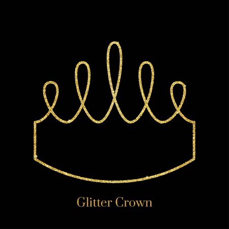 Glitter gold foil crown.Vector isolated icon.Glamour luxury design for selfie or video chat filter.Glow light confetti, bright sequins, sparkle tinsel, abstract bling, shimmer dust.のイラスト素材