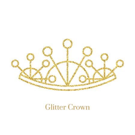 Glitter gold foil crown.Vector isolated icon.Glamour luxury design for selfie or video chat filter.Glow light confetti, bright sequins, sparkle tinsel, abstract bling, shimmer dust.のイラスト素材
