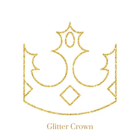 Glitter gold foil crown.Vector isolated icon.Glamour luxury design for selfie or video chat filter.Glow light confetti, bright sequins, sparkle tinsel, abstract bling, shimmer dust.のイラスト素材