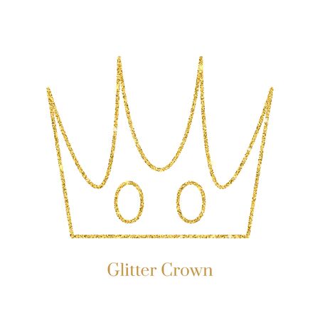 Glitter gold foil crown.Vector isolated icon.Glamour luxury design for selfie or video chat filter.Glow light confetti, bright sequins, sparkle tinsel, abstract bling, shimmer dust.のイラスト素材