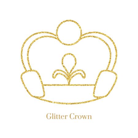 Glitter gold foil crown.Vector isolated icon.Glamour luxury design for selfie or video chat filter.Glow light confetti, bright sequins, sparkle tinsel, abstract bling, shimmer dust.のイラスト素材