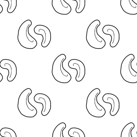 Cashew nut hand drawn vector seamless pattern. Outline monochrome texture made in doodle style.Fruit background for package, merch, wallpaper, menu and other design.のイラスト素材