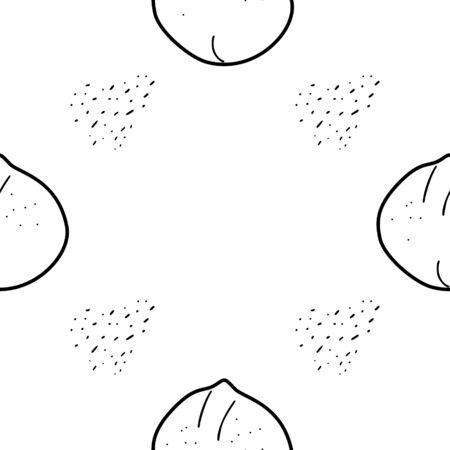Macadamia hand drawn vector seamless pattern. Outline monochrome texture made in doodle style.Fruit background for package, merch, wallpaper, menu and other design.のイラスト素材