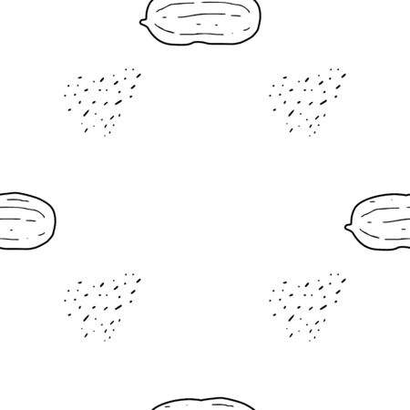 Peanut hand drawn vector seamless pattern. Outline monochrome texture made in doodle style.Fruit background for package, merch, wallpaper, menu and other design.のイラスト素材