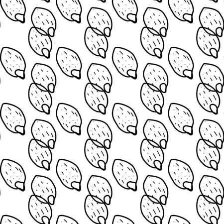 Pumpkin seeds hand drawn vector seamless pattern. Outline monochrome texture made in doodle style.Fruit background for package, merch, wallpaper, menu and other design.のイラスト素材