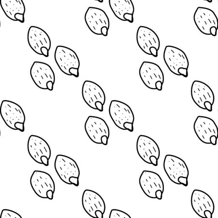 Pumpkin seeds hand drawn vector seamless pattern. Outline monochrome texture made in doodle style.Fruit background for package, merch, wallpaper, menu and other design.のイラスト素材
