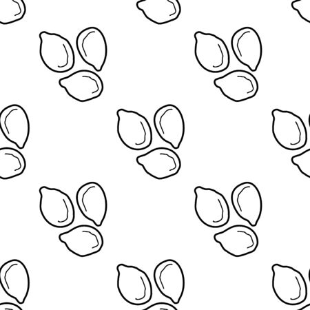 Sesame seeds hand drawn vector seamless pattern. Outline monochrome texture made in doodle style.Fruit background for package, merch, wallpaper, menu and other design.のイラスト素材