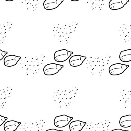 Sunflower seeds hand drawn vector seamless pattern. Outline monochrome texture made in doodle style.Fruit background for package, merch, wallpaper, menu and other design.のイラスト素材