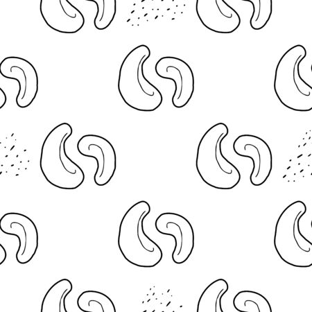 Cashew nut hand drawn vector seamless pattern. Outline monochrome texture made in doodle style.Fruit background for package, merch, wallpaper, menu and other design.のイラスト素材