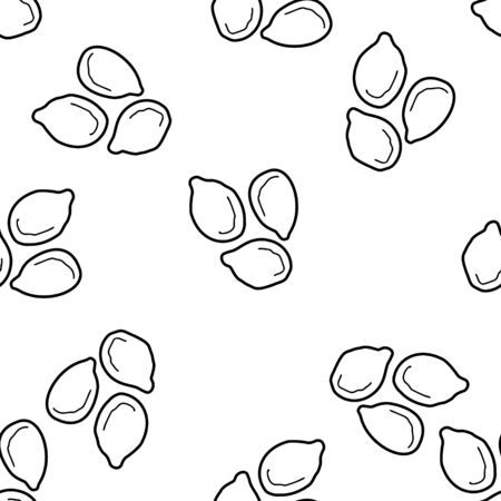 Sesame seeds hand drawn vector seamless pattern. Outline monochrome texture made in doodle style.Fruit background for package, merch, wallpaper, menu and other design.のイラスト素材