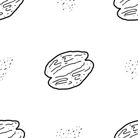 Walnut  hand drawn vector seamless pattern. Outline monochrome texture made in doodle style.Fruit background for package, merch, wallpaper, menu and other design.のイラスト素材