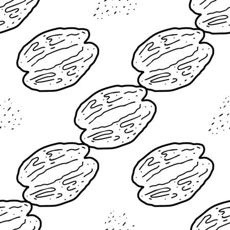 Walnut  hand drawn vector seamless pattern. Outline monochrome texture made in doodle style.Fruit background for package, merch, wallpaper, menu and other design.のイラスト素材