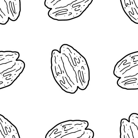 Walnut  hand drawn vector seamless pattern. Outline monochrome texture made in doodle style.Fruit background for package, merch, wallpaper, menu and other design.のイラスト素材