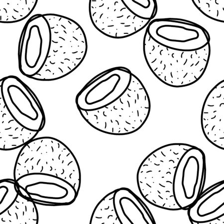 Coconut hand drawn vector seamless pattern. Outline monochrome texture made in doodle style.Fruit background for package, merch, wallpaper, menu and other design.のイラスト素材