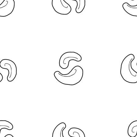 Cashew nut hand drawn vector seamless pattern. Outline monochrome texture made in doodle style.Fruit background for package, merch, wallpaper, menu and other design.のイラスト素材